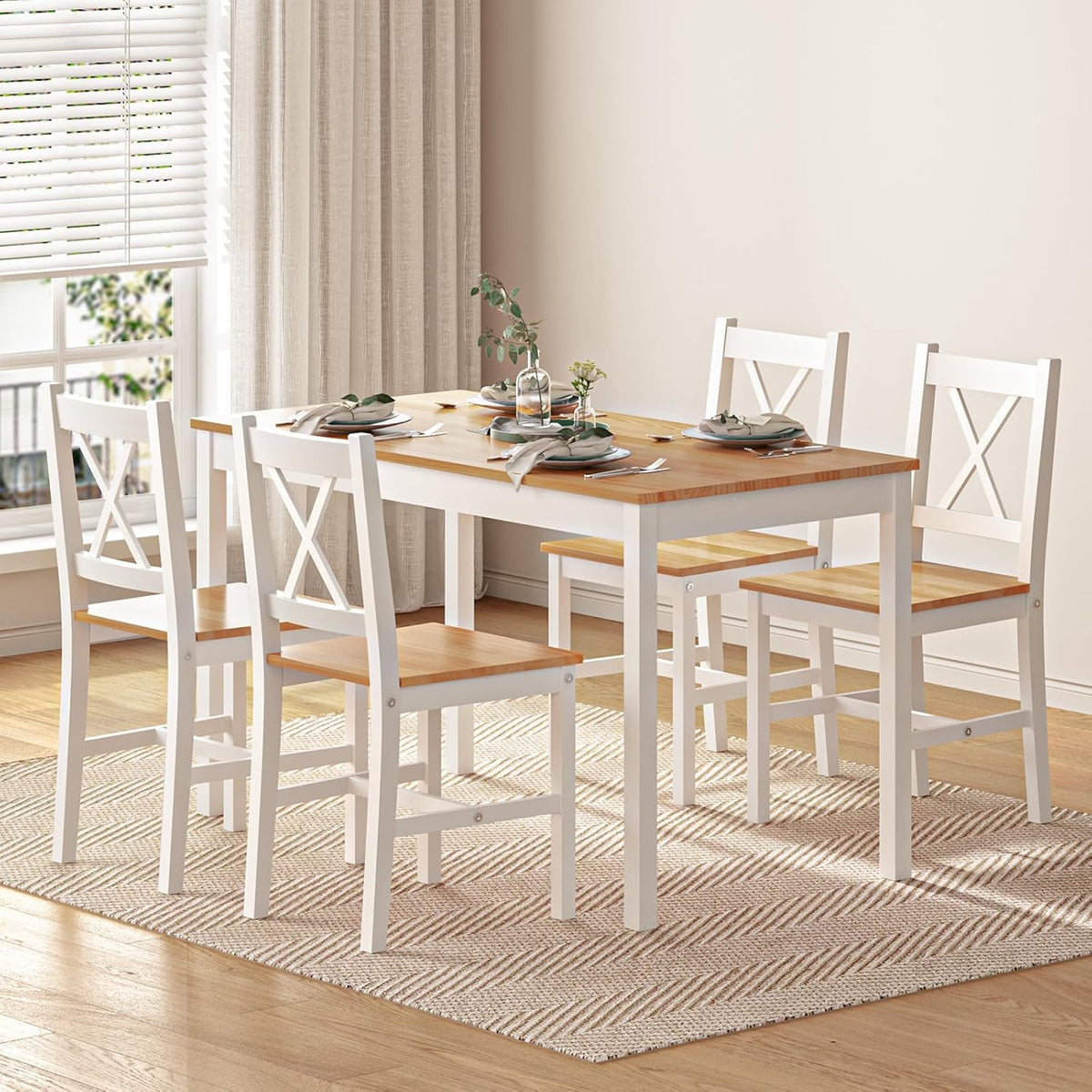 White 5-Piece Wood Kitchen Dining Table Set with 4 Chairs F39044