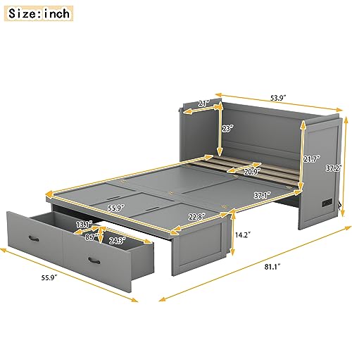 Gray Full Size Murphy Bed with Shelf and Charging Station R8266
