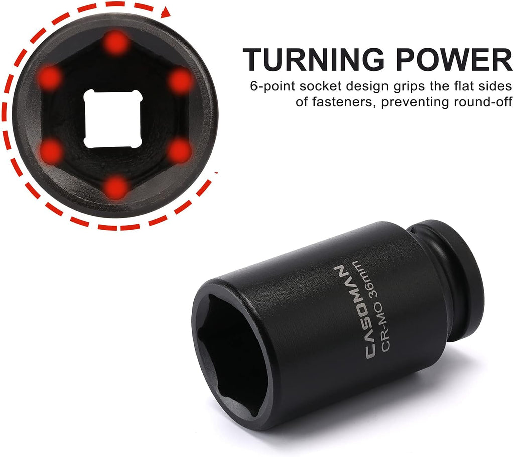 8 Pieces 3/4-Inch Drive Deep Impact Socket Set, CR-MO, Metric, 6-Point, 26mm to 38mm A754456