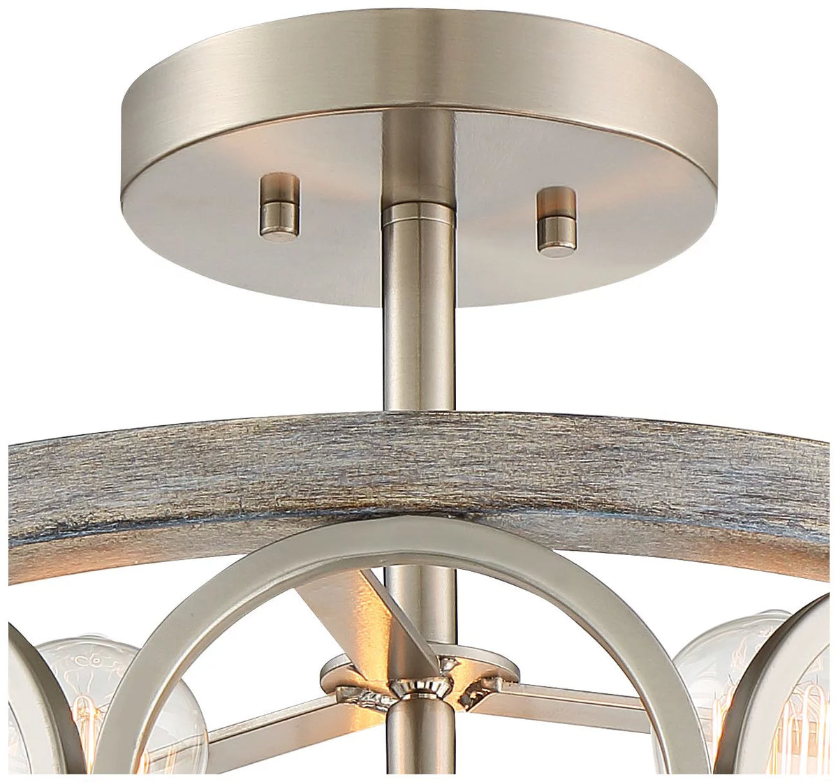 Rustic Farmhouse Ceiling Light Semi Flush Mount 16" Wide Brushed Nickel Gray Wood 3-Light LED C6315