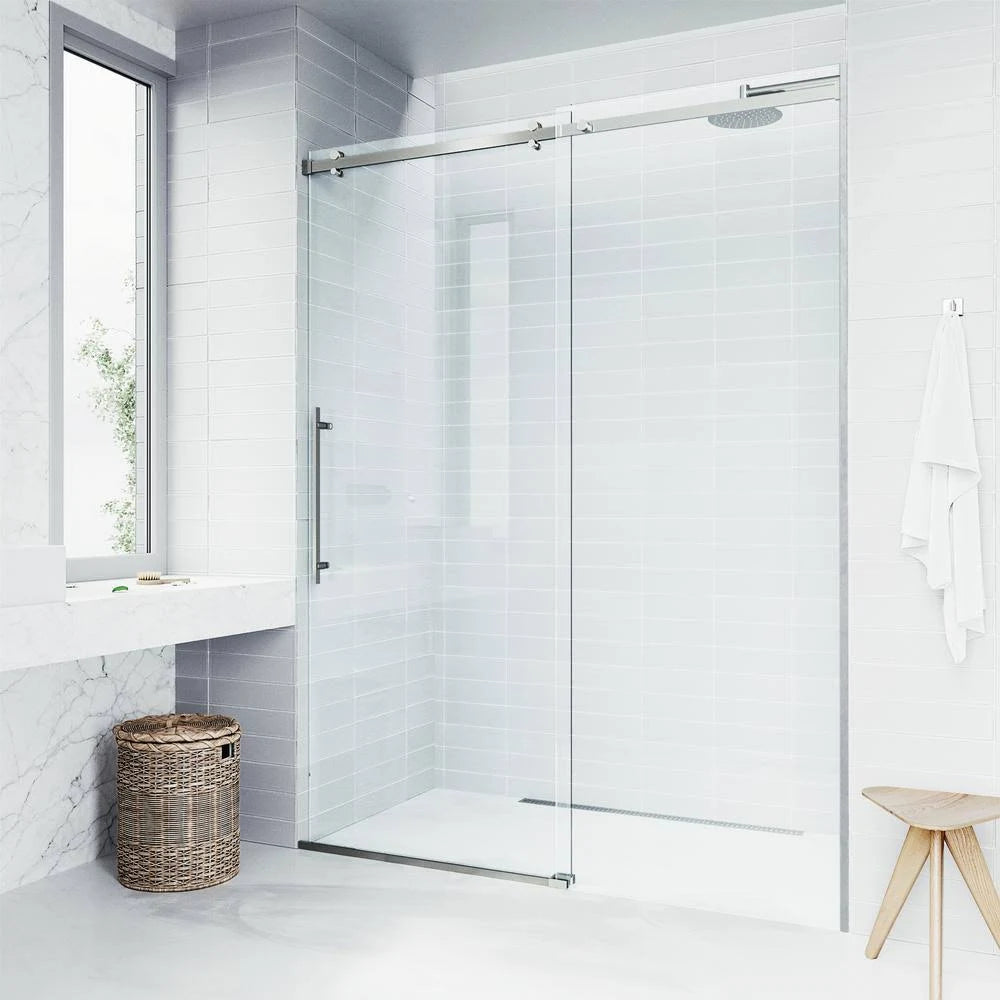 60-Inch Frameless Shower Door with Clear Glass and Stainless Steel M28137