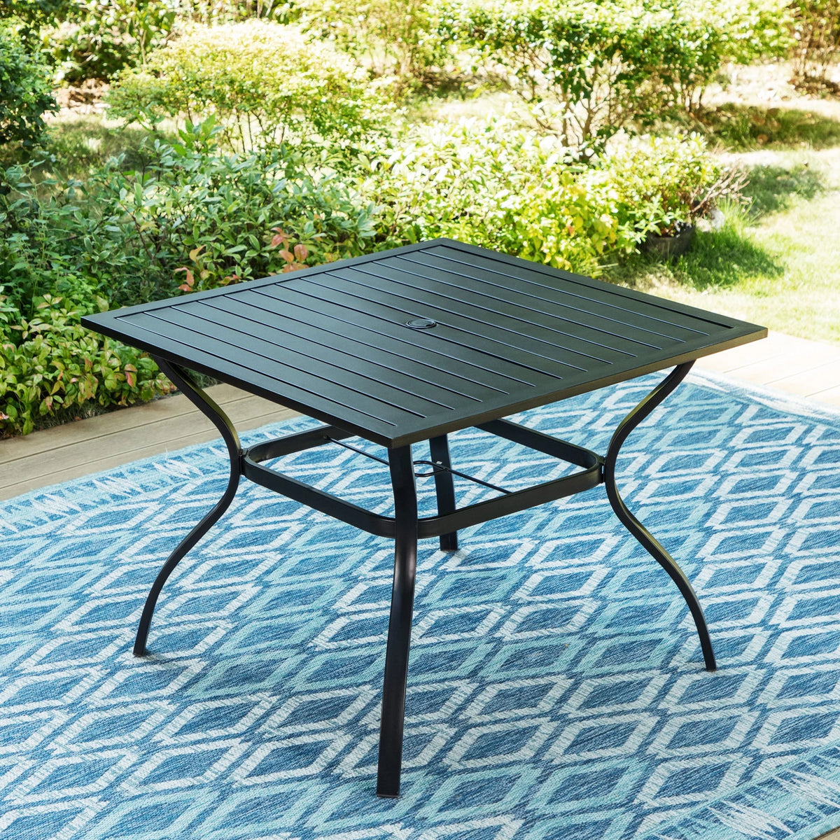Outdoor Square Steel Dining Table for 4-Person, Black H463602