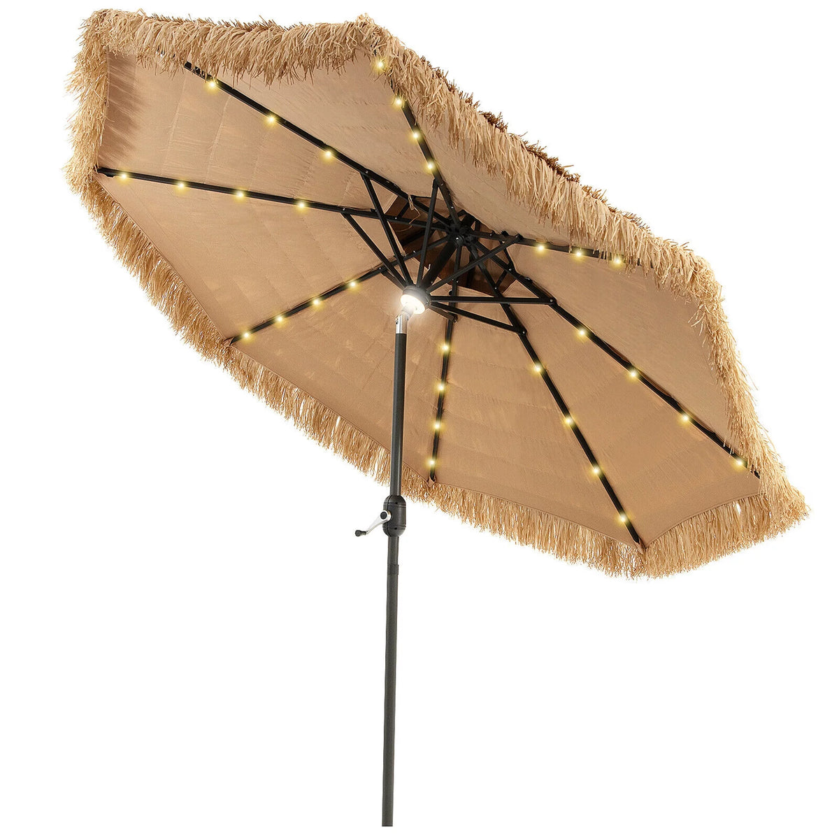 9 ft Solar Powered 2 Tier Tiki Patio Umbrella L3747
