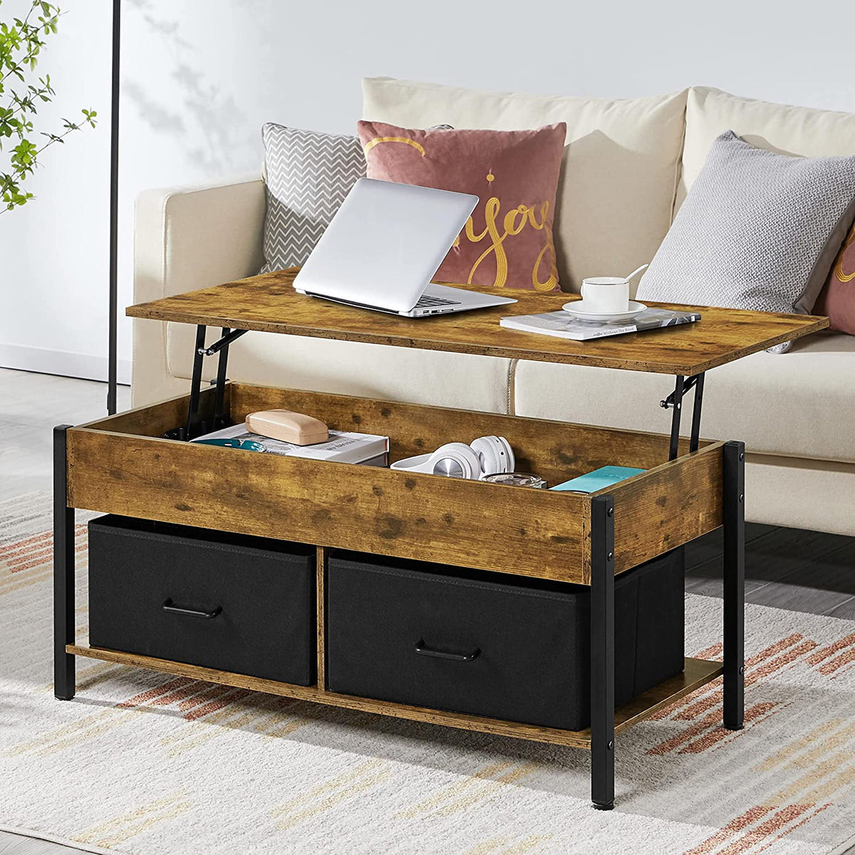 Lift Top Coffee Table with Hidden Storage and 2 Fabric Baskets Y174247