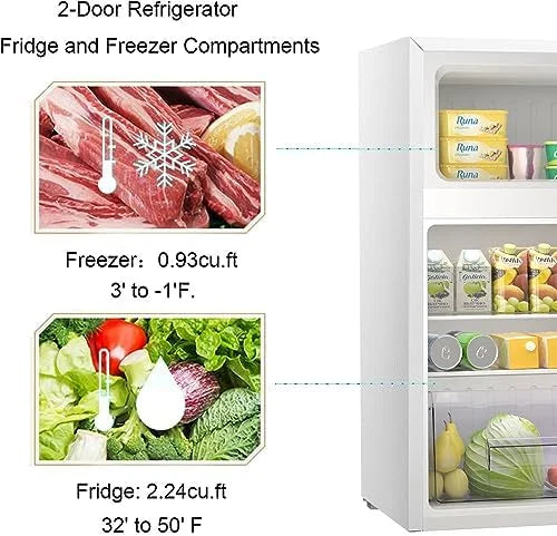 Mini Refrigerator 3.2Cu.Ft Compact Fridge Double Doors Freezer Grey Y614545