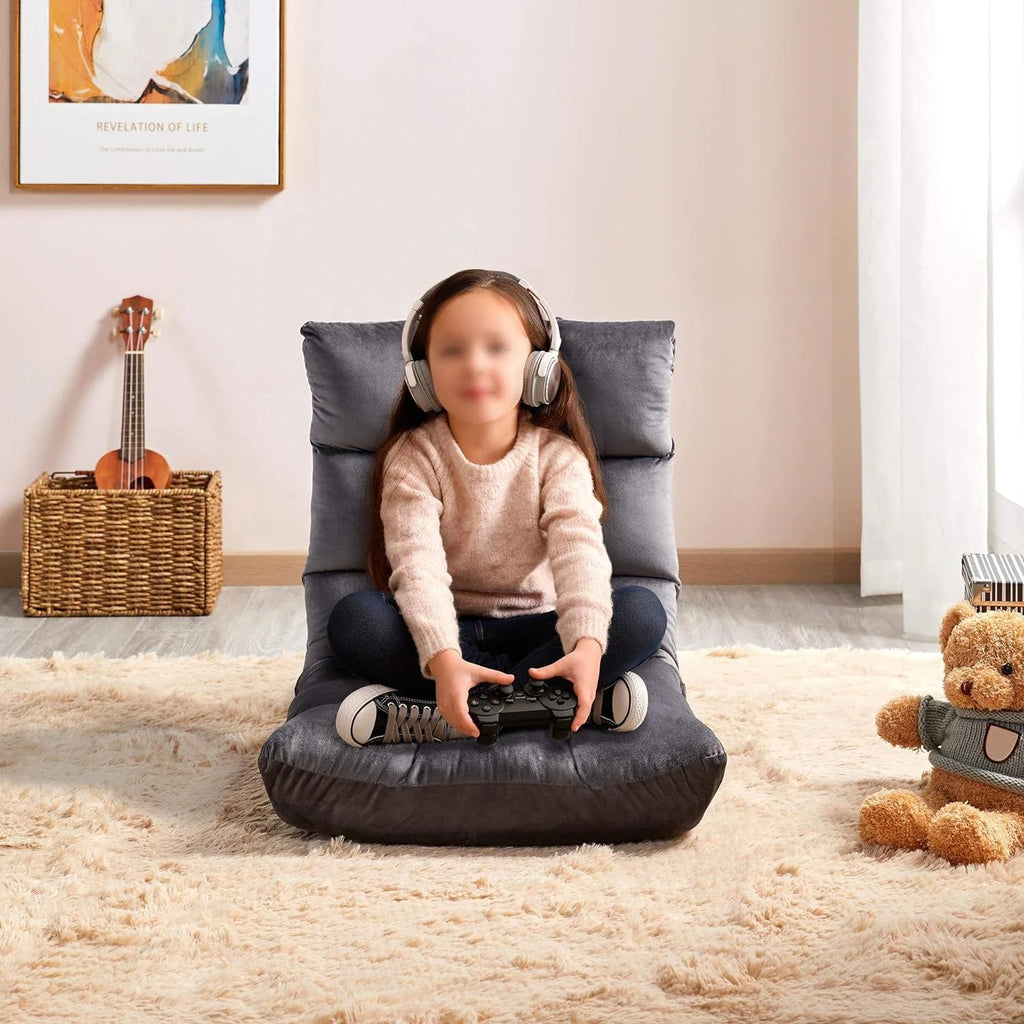 Gray 2 PCS Padded Folding Floor Chair with Backrest Z49629