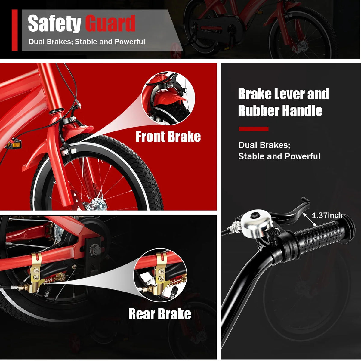 14 Inch Kids Bike with Training Wheels and Mudguards, Red D730383