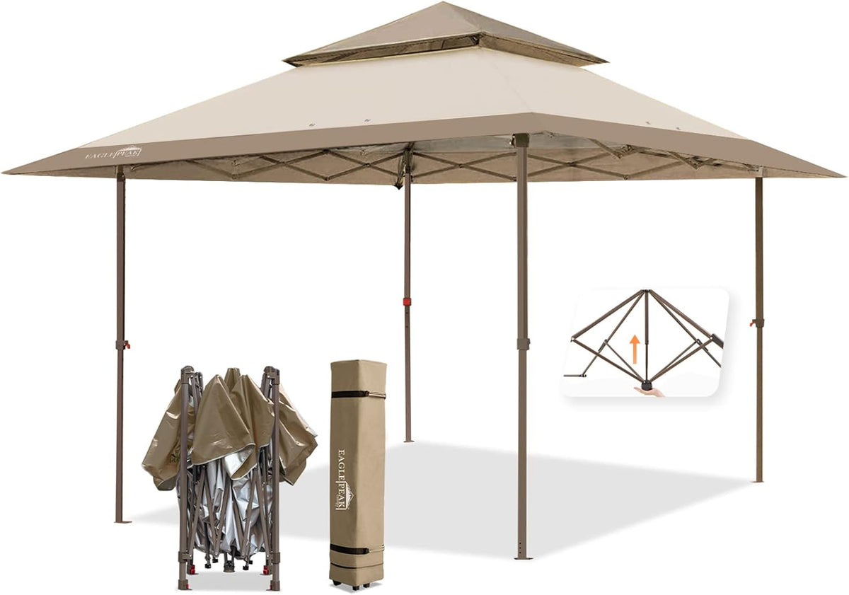 13' x 13' Straight Leg Pop Up Canopy Tent Instant Outdoor Canopy Folding Shelter with Auto Extending Eaves (Gray/Green) G583684