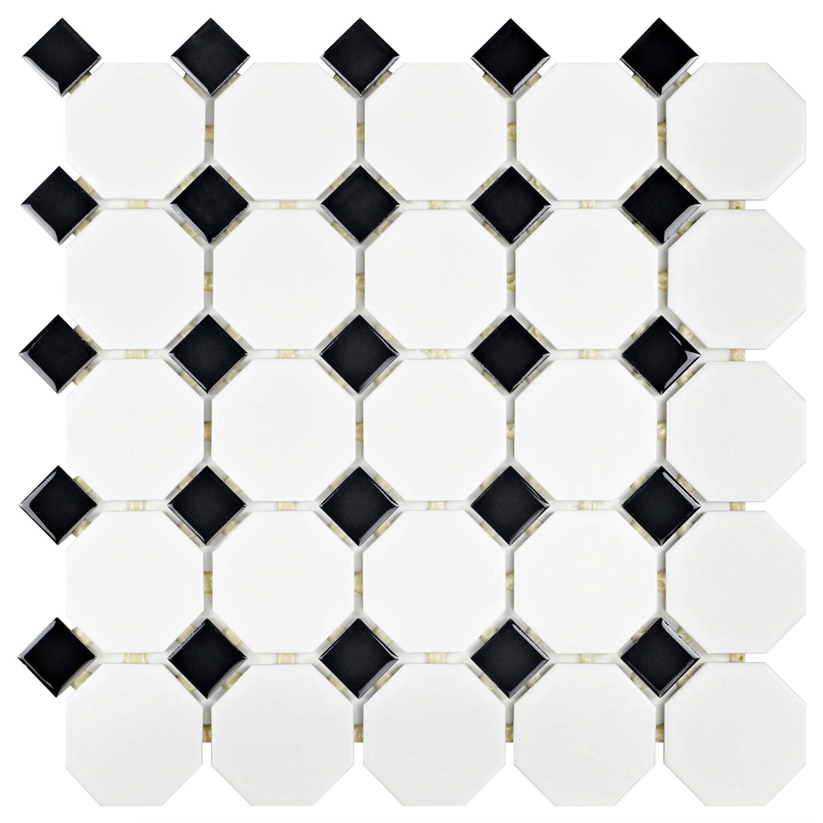 Matte White Porcelain Floor and Wall Tile with Glossy Black Dot E464391