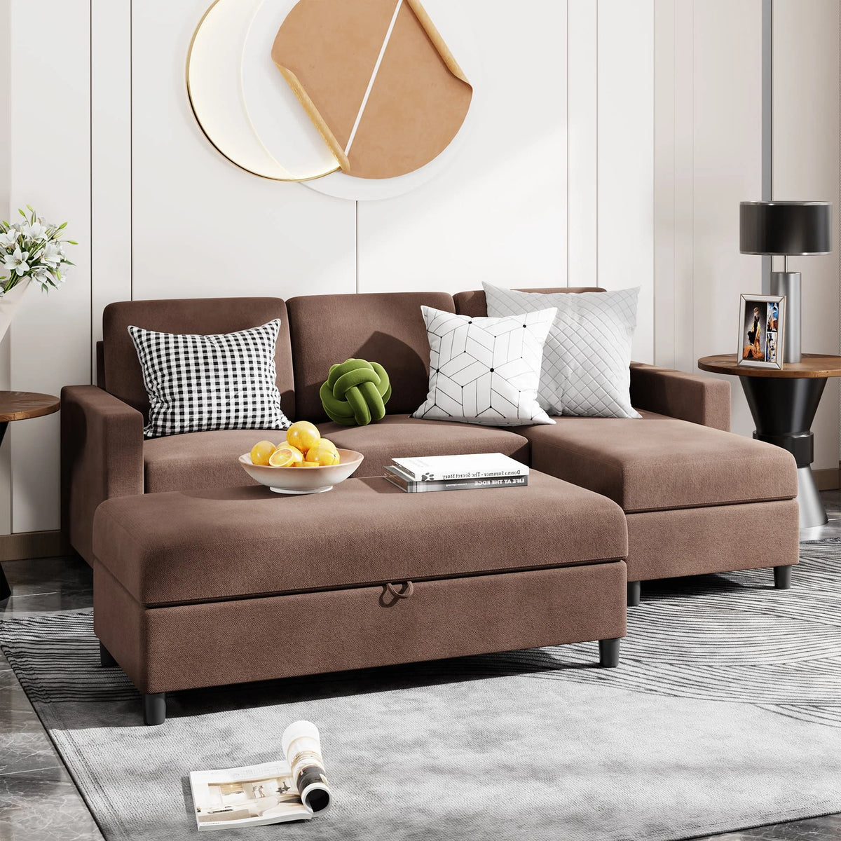 L-Shaped Sofa with Linen Fabric U487