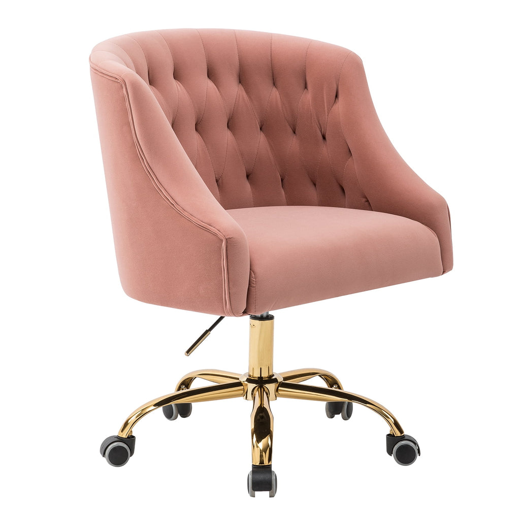 Pink Velvet Fabric Swivel Rolling Task Chair J761215