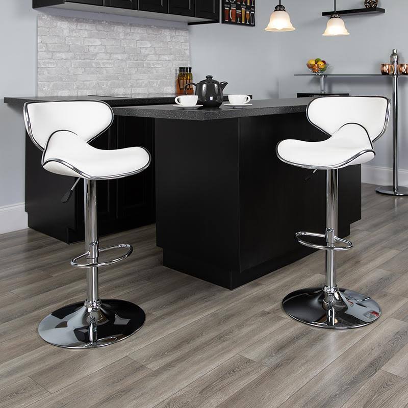 White Vinyl Adjustable Height Barstool with Chrome Base C924176