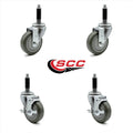 4 x 1.25 inch Gray Polyurethane Caster Set of 4 with Brake and Expanding Stem U6351