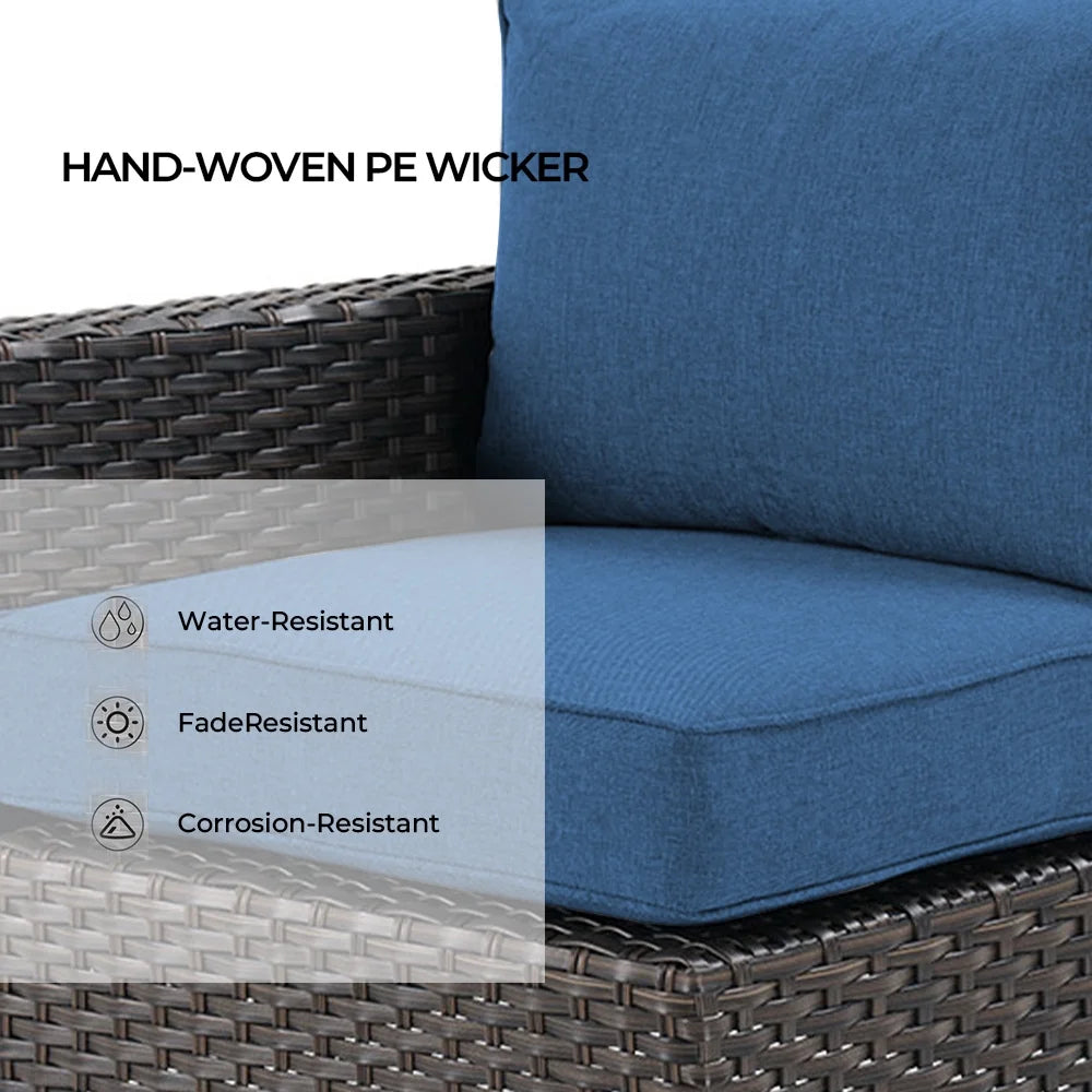 Peacock Blue Patio Wicker Left Arm Sofa Q12584