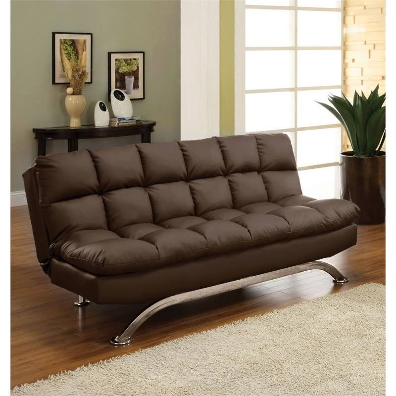 Dark Brown Faux Leather Sleeper Sofa Bed I327