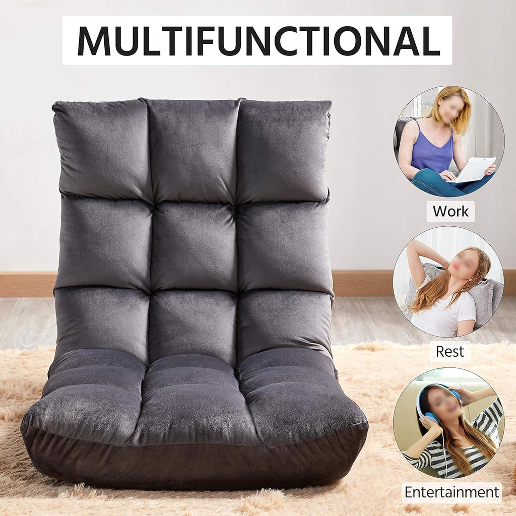 Gray 2 PCS Padded Folding Floor Chair with Backrest Z49629
