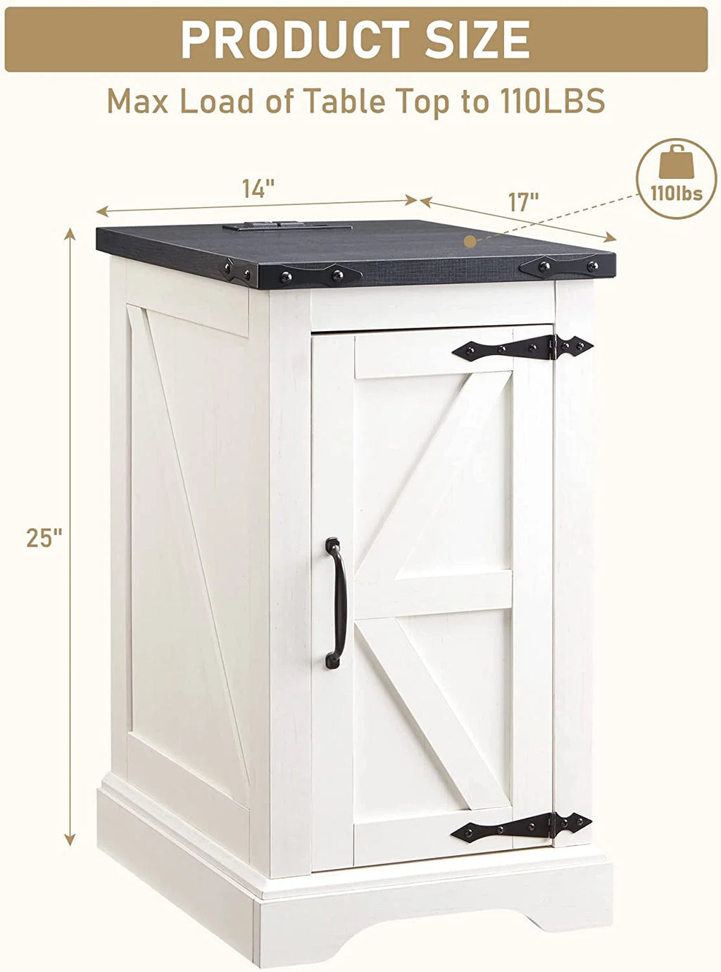 White Farmhouse Wood Nightstand with Charging Station Q95591