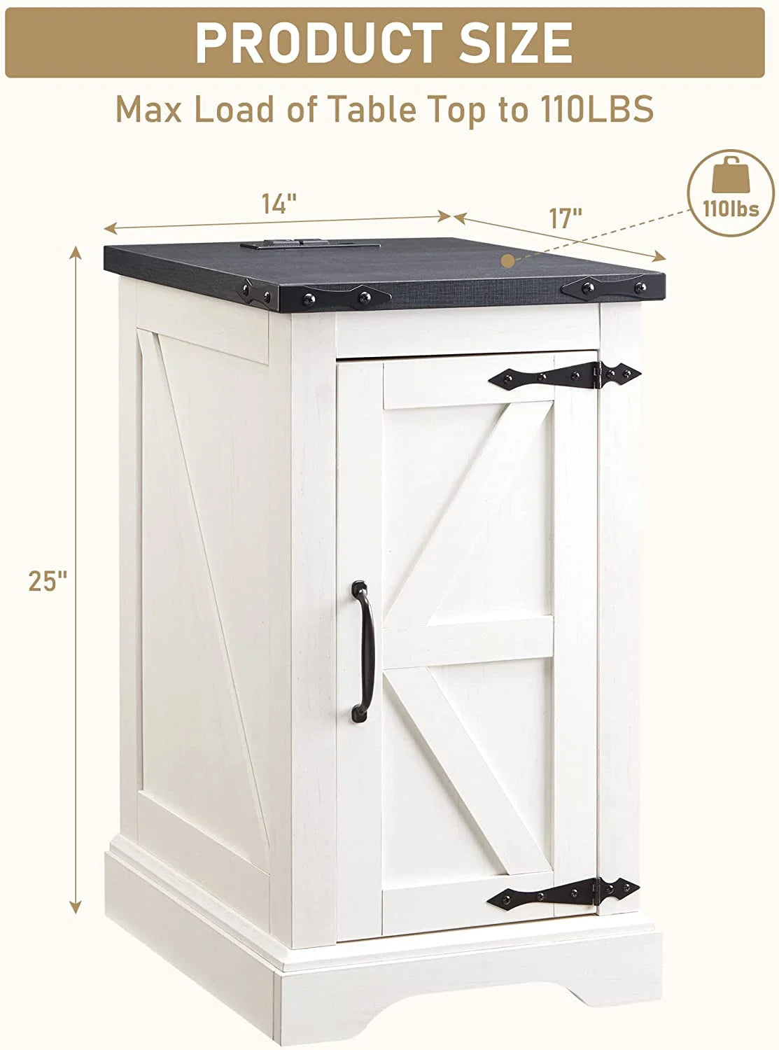 White Farmhouse Wood Nightstand with Charging Station Q95591