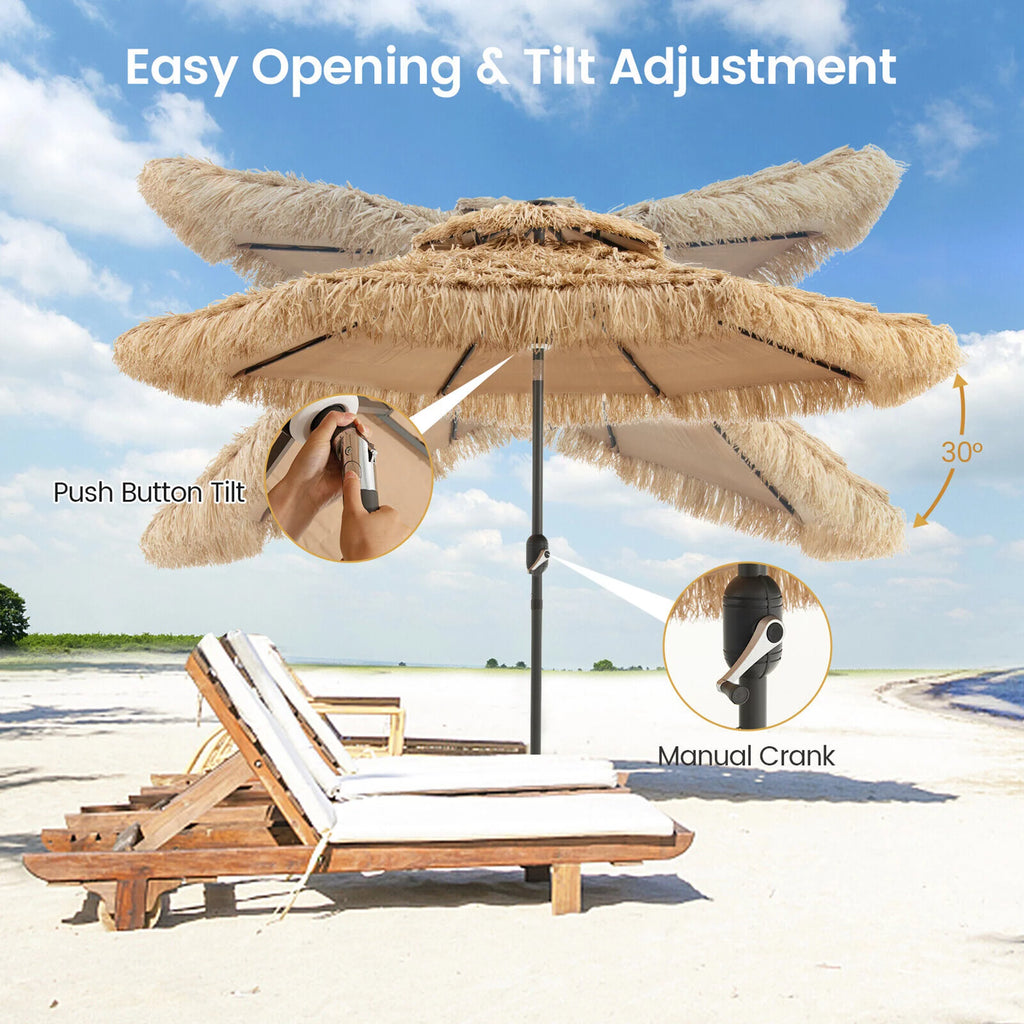 9 ft Solar Powered 2 Tier Tiki Patio Umbrella L3747
