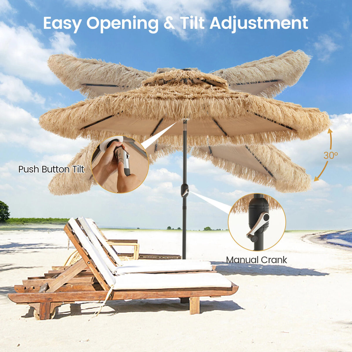 9 ft Solar Powered 2 Tier Tiki Patio Umbrella L3747