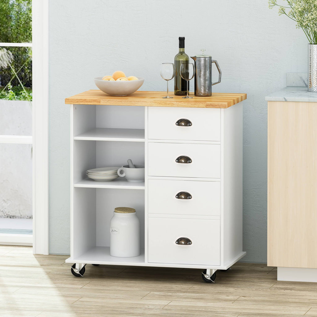 Natural + Black Kitchen Cart with Wheels H543