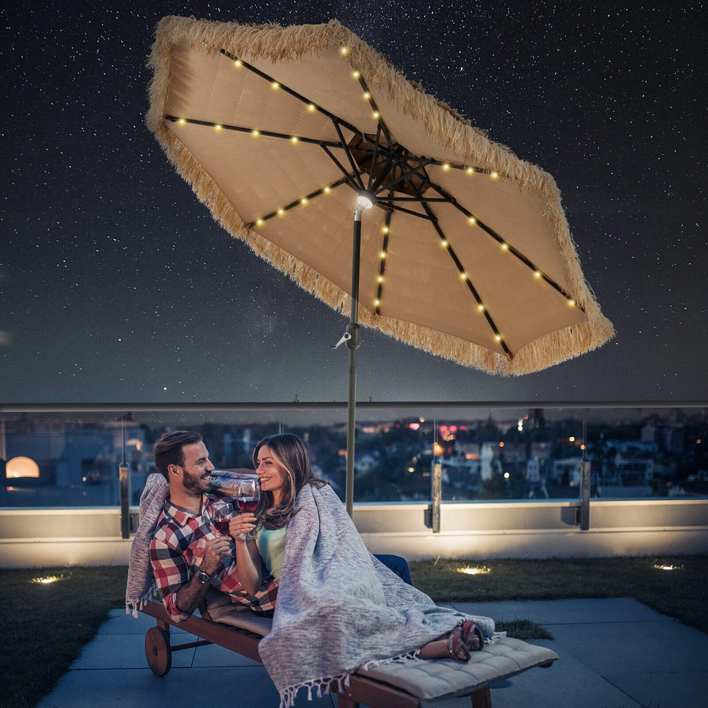 9 ft Solar Powered 2 Tier Tiki Patio Umbrella L3747