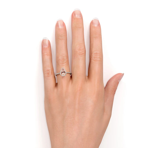 1 Carat Pear Cut Morganite Moissanite Halo Engagement Ring in Rose Gold X529888