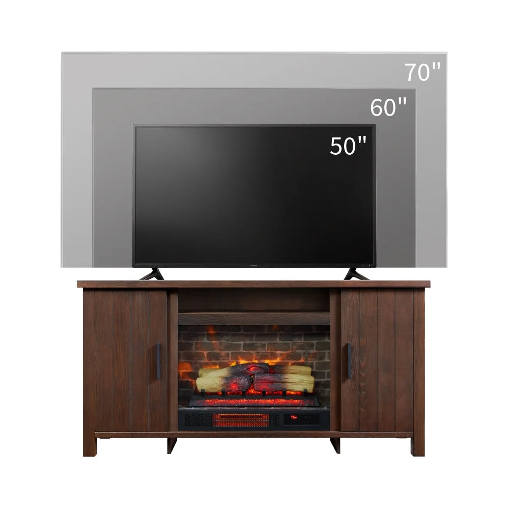 59.5"W Rustic TV Stand with 26" Fireplace Insert A182963