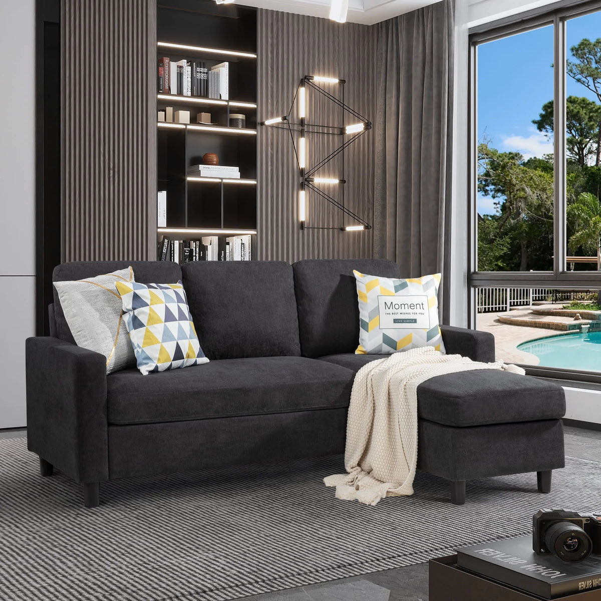 L-Shaped Sofa with Linen Fabric U487