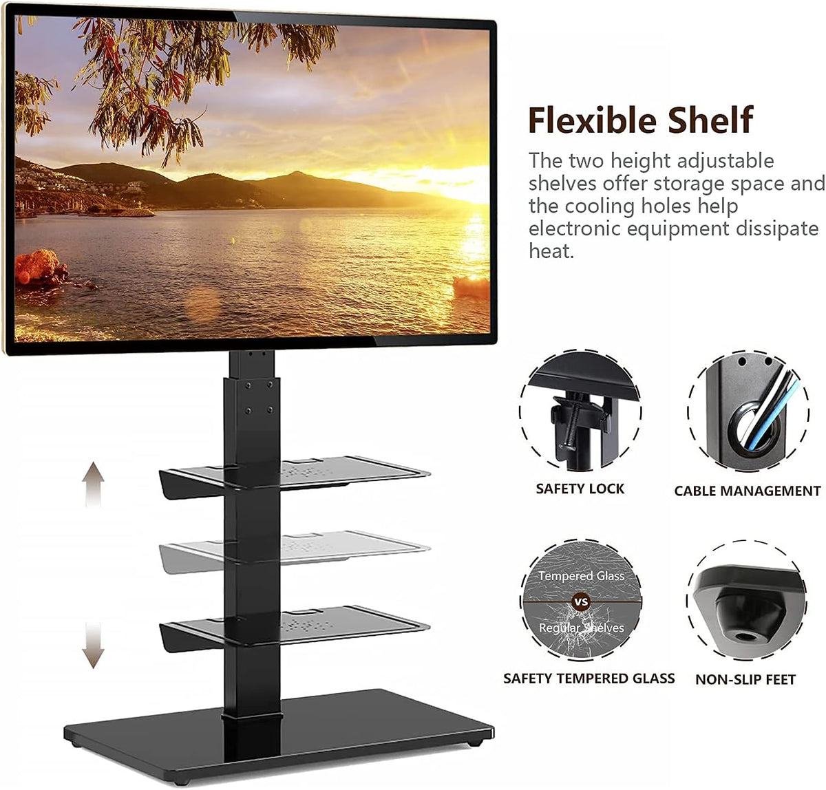 Black Swivel TV Stand with Adjustable Shelf P45031