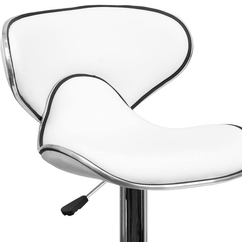 White Vinyl Adjustable Height Barstool with Chrome Base C924176