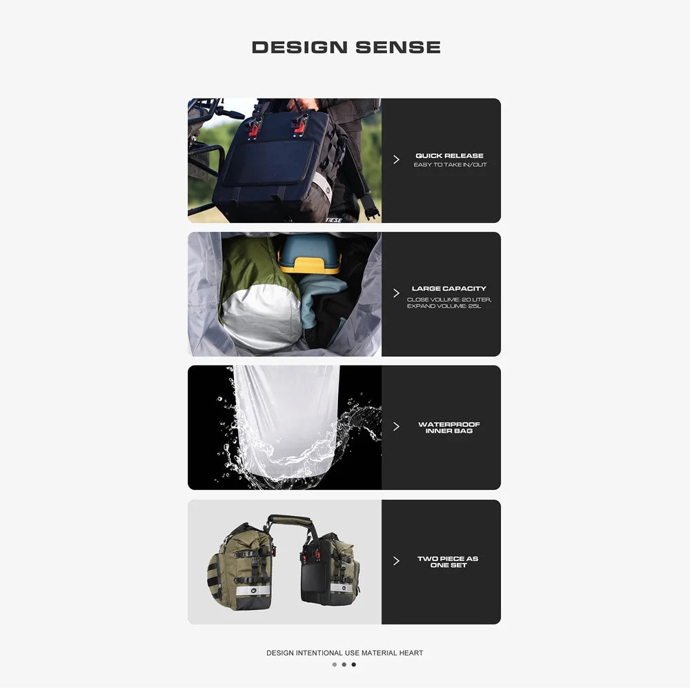Polyester Motorcycle Side Saddle Bag 20L with Removable Waterproof Inner Bag P3692