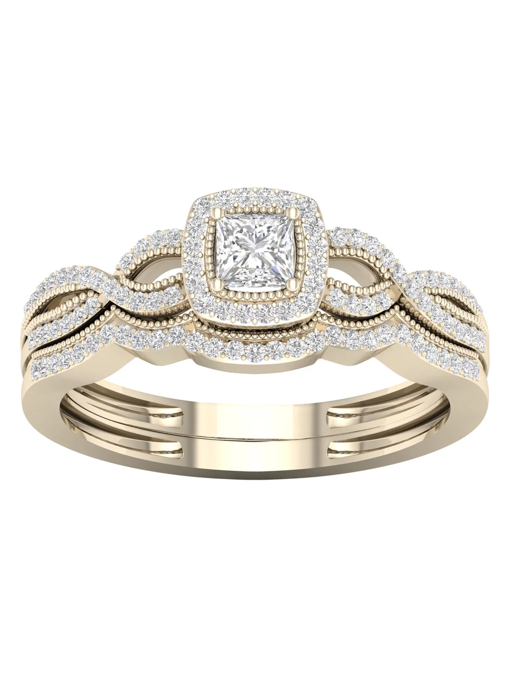 3/8Ct Diamond 10k Yellow Gold Halo Bridal Set F765