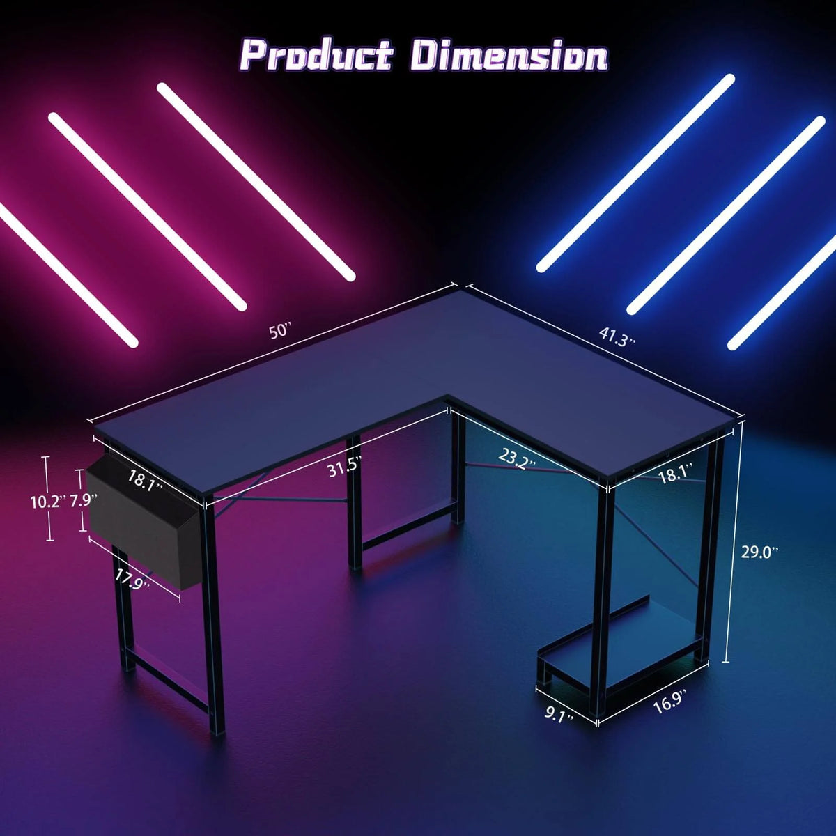 L Shaped Gaming Desk, Black T7896