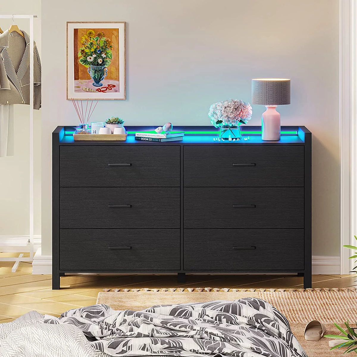 Black 6 Drawer Wood Dresser M1907