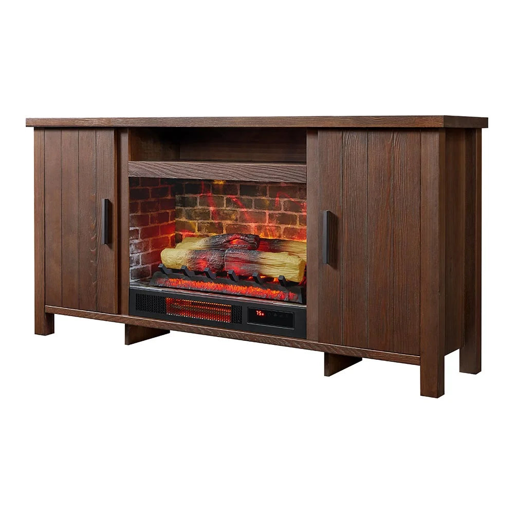 59.5"W Rustic TV Stand with 26" Fireplace Insert A182963