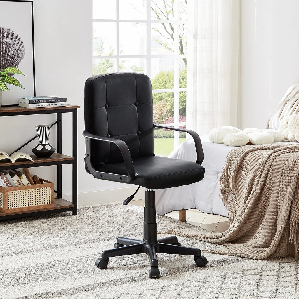 Black Adjustable PU Leather Office Chair with Wheels S347693