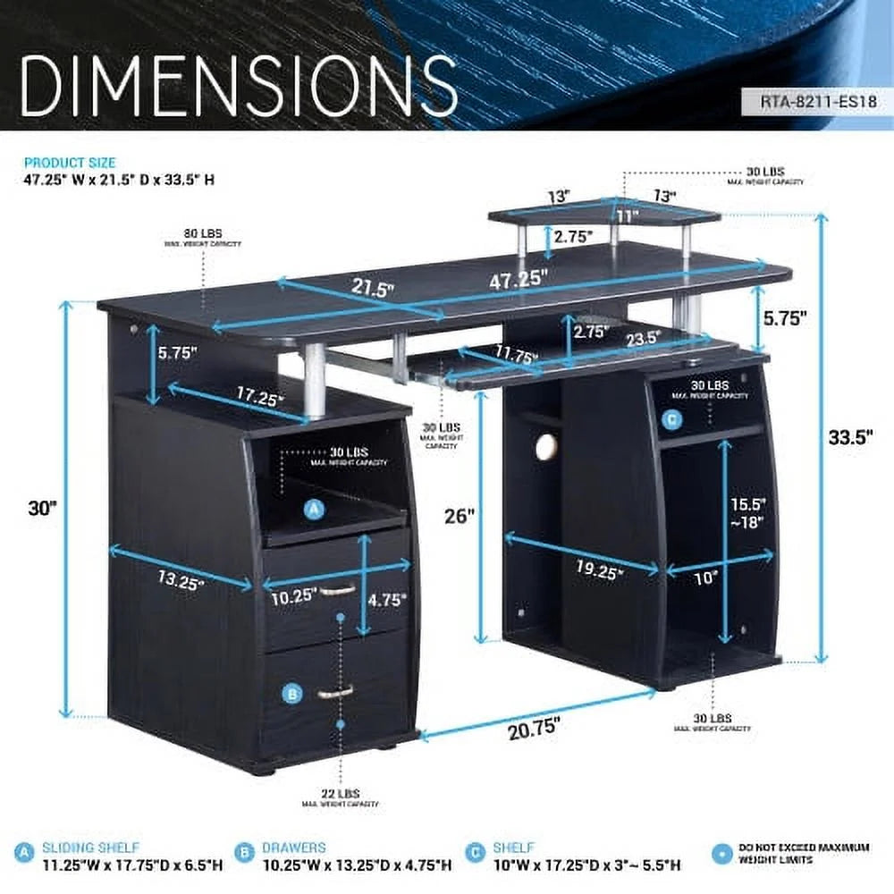 Espresso Computer Workstation Desk With Storage Y9951