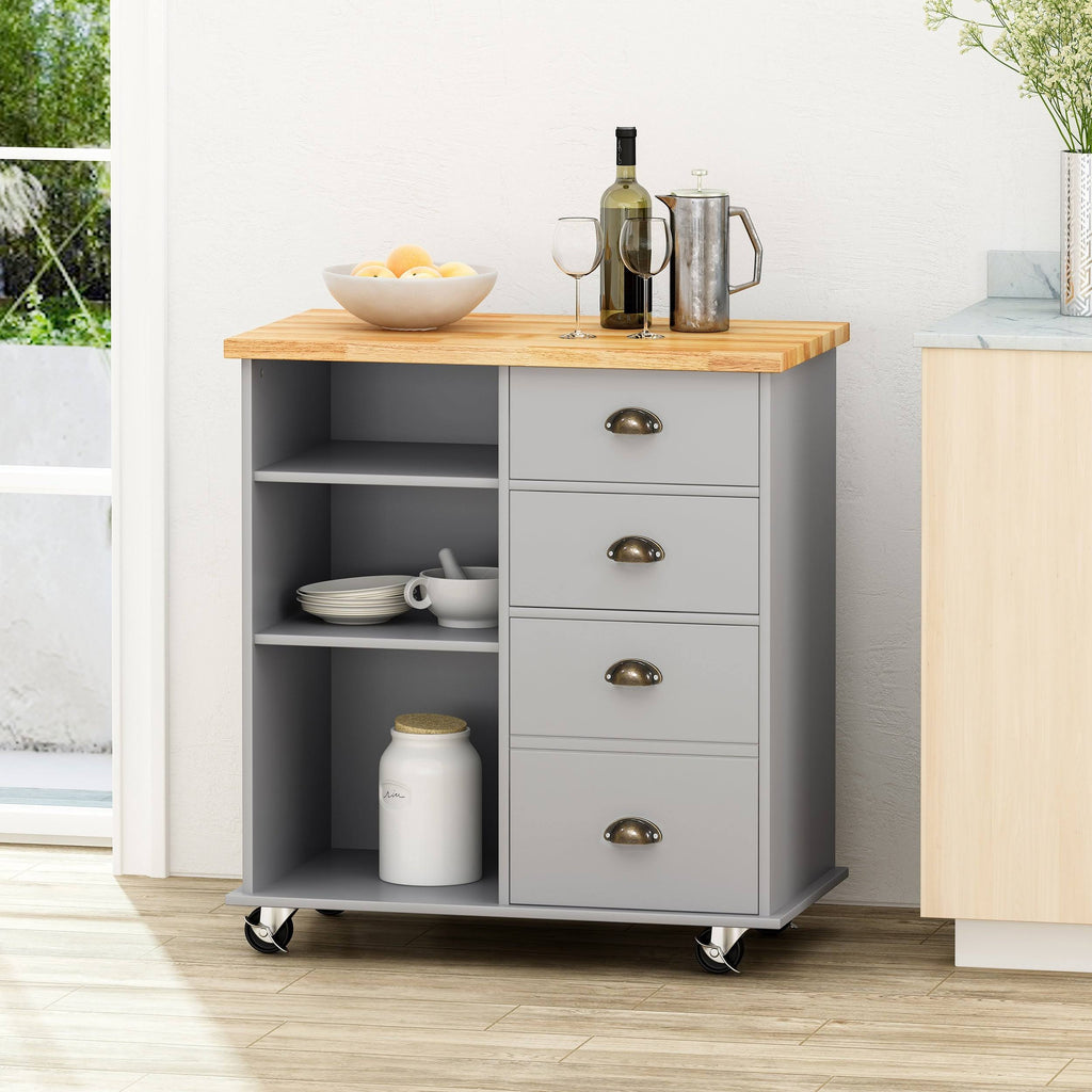 Natural + Black Kitchen Cart with Wheels H543