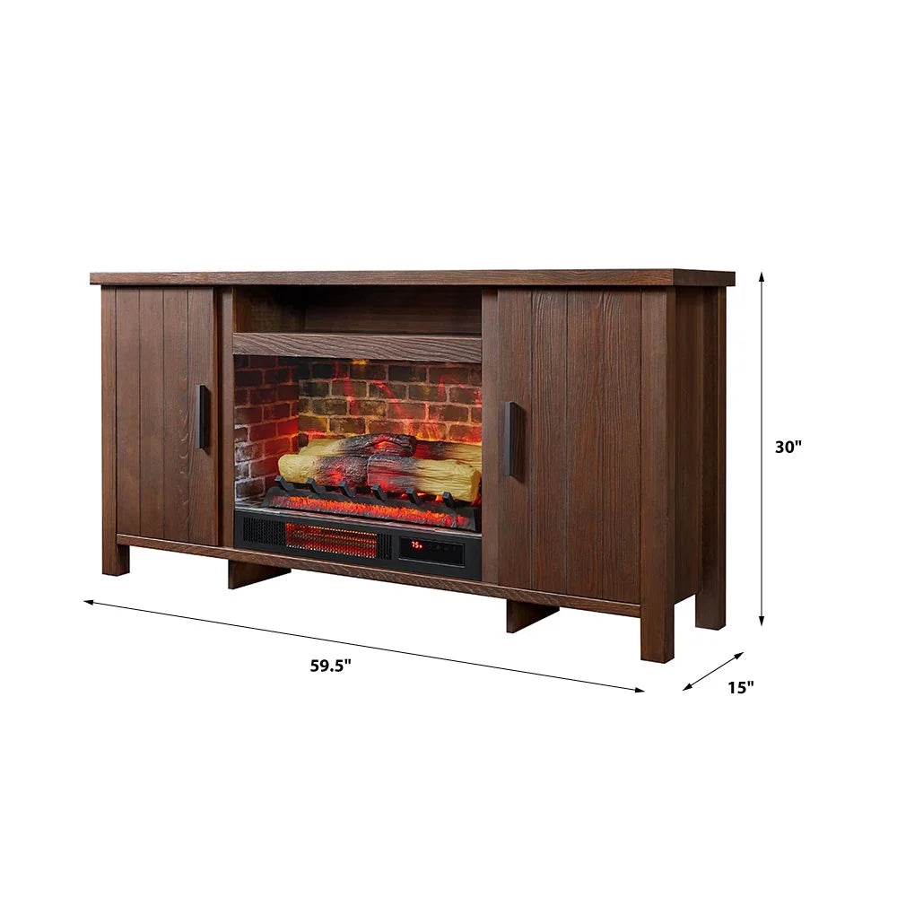 59.5"W Rustic TV Stand with 26" Fireplace Insert A182963