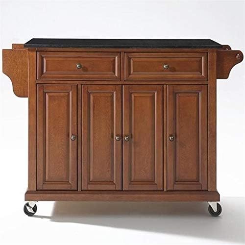 Solid Black Granite Top Kitchen Cart W963364