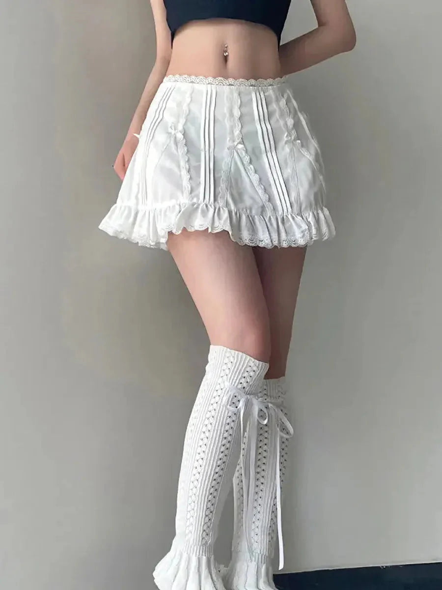 White Low Waist Bow Tie Mini Skirt J965798