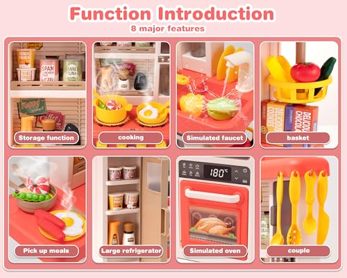 Kids Kitchen Play Set with 50Pcs Pretend Kitchen Toys Pink C824