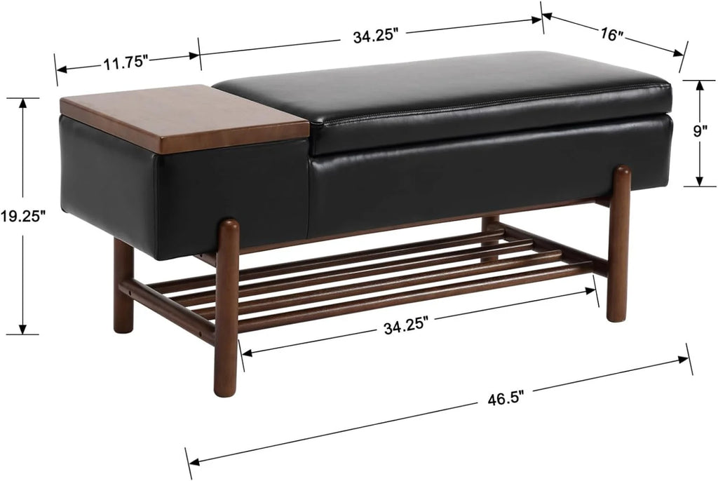 Black Leather Storage Bench with Shoe Rack X958