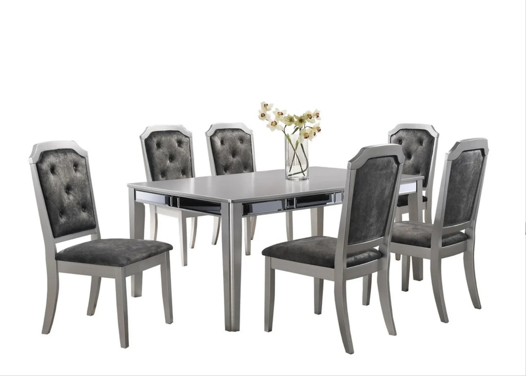 Grey Silver Dining Table Set for 6 M896