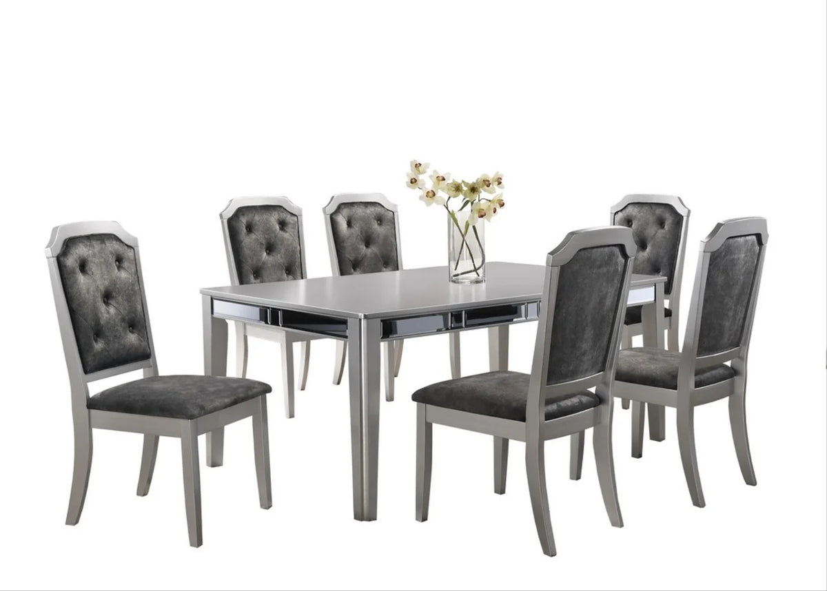 Grey Silver Dining Table Set for 6 M896