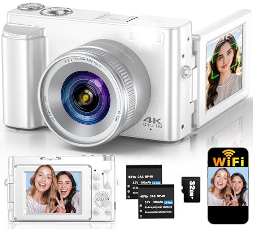 4K 64MP Compact Digital Camera with 32GB Card, 2 Batteries, Black Y7633