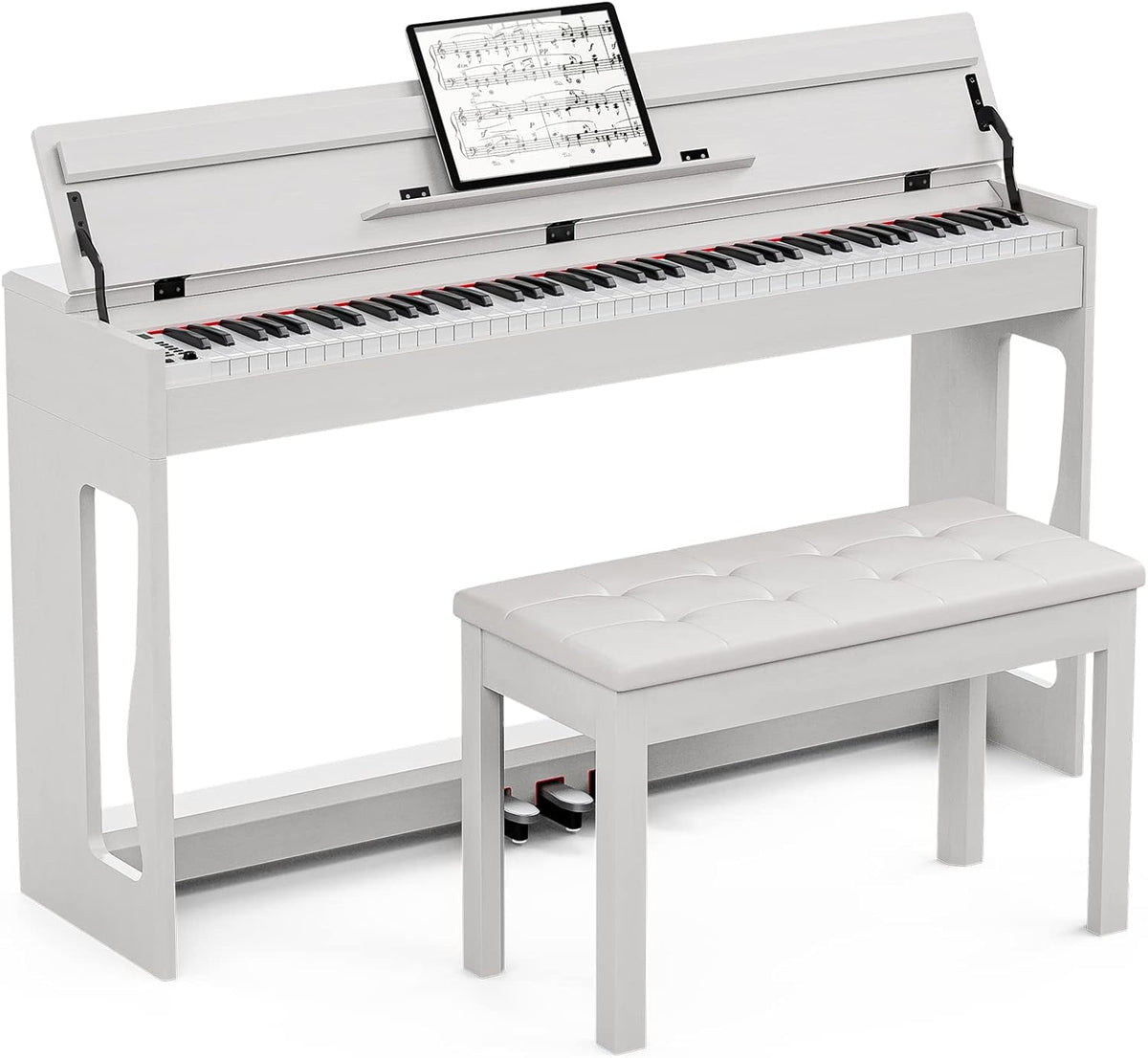 White Full Size Weighted Action Digital Piano with Bench O901
