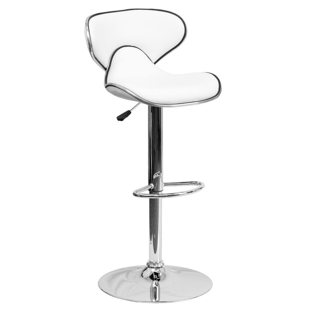 White Vinyl Adjustable Height Barstool with Chrome Base C924176