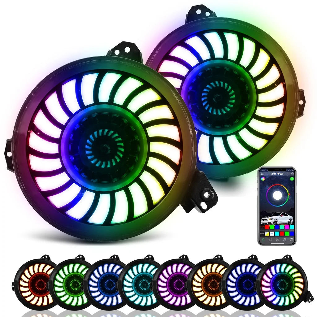 RGB 9" 3D LED Lens Halo Headlights & 4" Fog Lights Combo Kits X75564